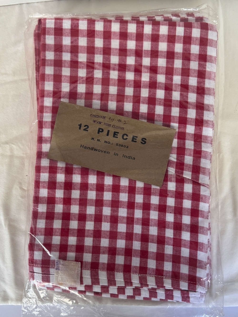 VTG Metro Design Group Red Checked Gingham 12-Piece Dishcloth Set New Handwoven
